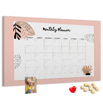 Agenda mensual con diseño de tablero de anuncios y detalles florales