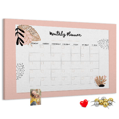 Agenda mensual con diseño de tablero de anuncios y detalles florales