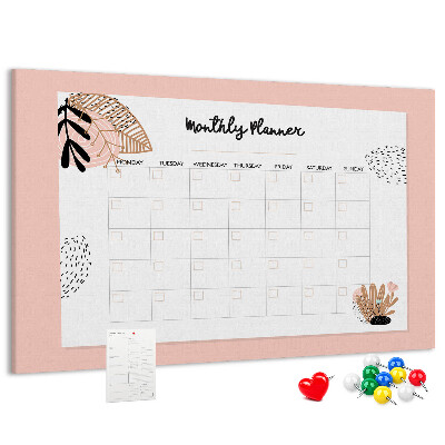 Agenda mensual con diseño de tablero de anuncios y detalles florales