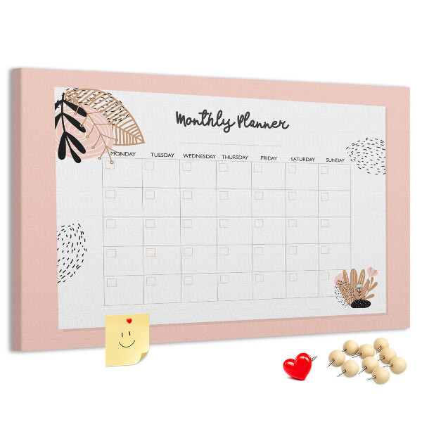 Agenda mensual con diseño de tablero de anuncios y detalles florales