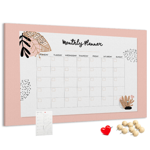 Agenda mensual con diseño de tablero de anuncios y detalles florales