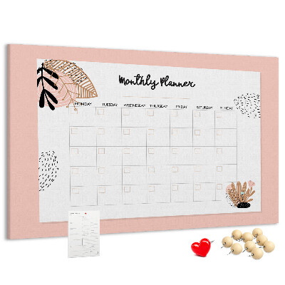 Agenda mensual con diseño de tablero de anuncios y detalles florales