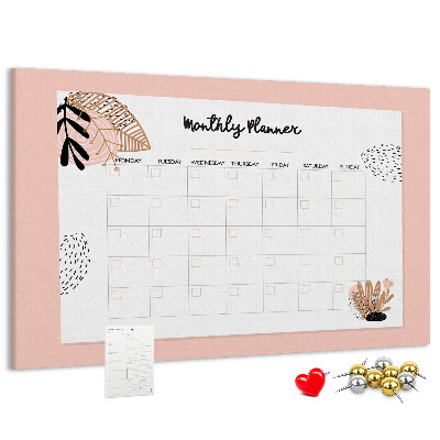 Agenda mensual con diseño de tablero de anuncios y detalles florales