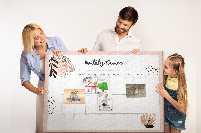 Agenda mensual con diseño de tablero de anuncios y detalles florales