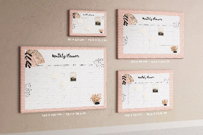 Agenda mensual con diseño de tablero de anuncios y detalles florales