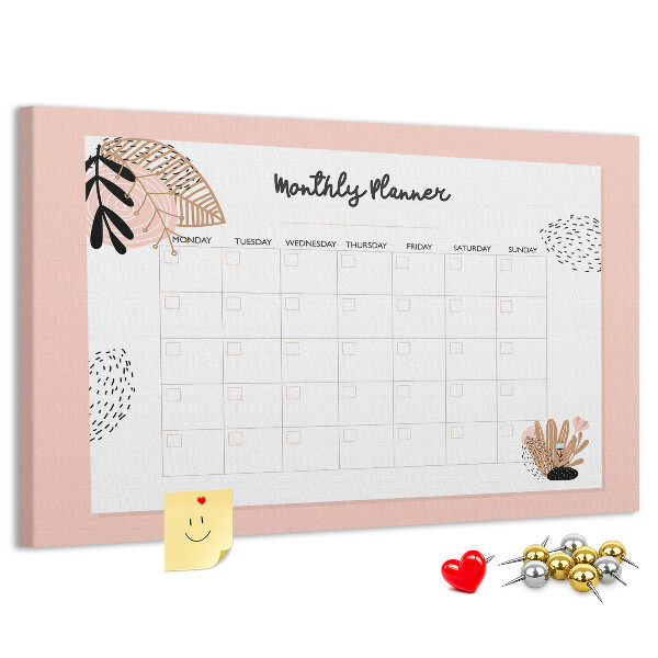 Agenda mensual con diseño de tablero de anuncios y detalles florales