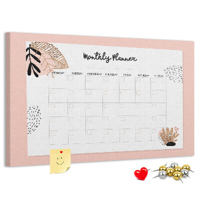 Agenda mensual con diseño de tablero de anuncios y detalles florales