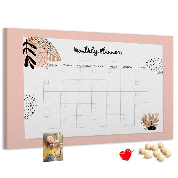 Agenda mensual con diseño de tablero de anuncios y detalles florales