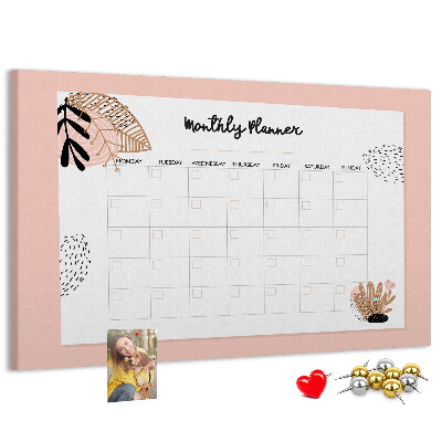 Agenda mensual con diseño de tablero de anuncios y detalles florales