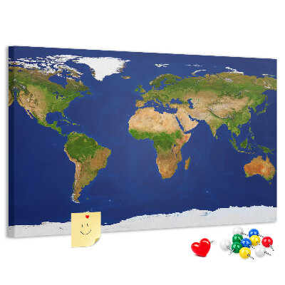 Tablero de corcho decorativo mapamundi con alfileres de colores