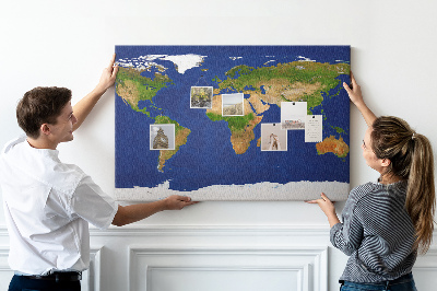 Tablero de corcho decorativo mapamundi con alfileres de colores