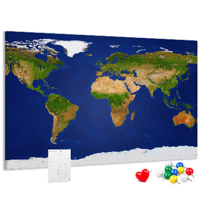 Tablero de corcho decorativo mapamundi con alfileres de colores
