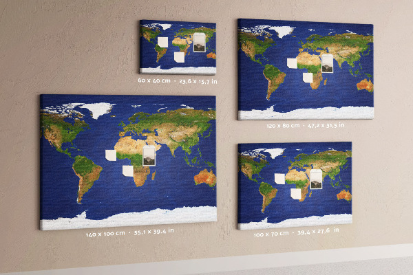Tablero de corcho decorativo mapamundi con alfileres de colores