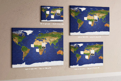 Tablero de corcho decorativo mapamundi con alfileres de colores