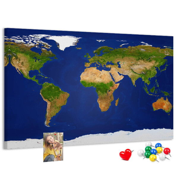 Tablero de corcho decorativo mapamundi con alfileres de colores