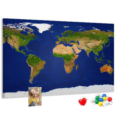 Tablero de corcho decorativo mapamundi con alfileres de colores