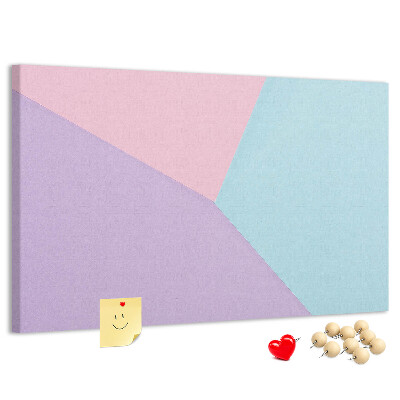 Pizarra de corcho con diseño de formas geométricas en colores pastel