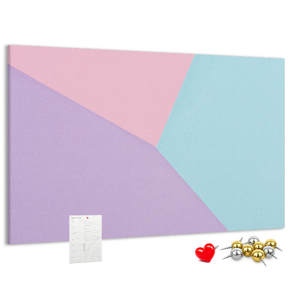 Pizarra de corcho con diseño de formas geométricas en colores pastel