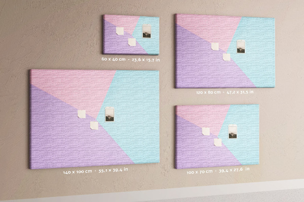 Pizarra de corcho con diseño de formas geométricas en colores pastel