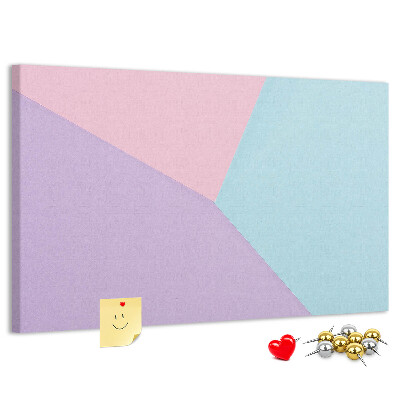 Pizarra de corcho con diseño de formas geométricas en colores pastel