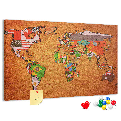 Tablero de anuncios Mapa del mundo con banderas de países