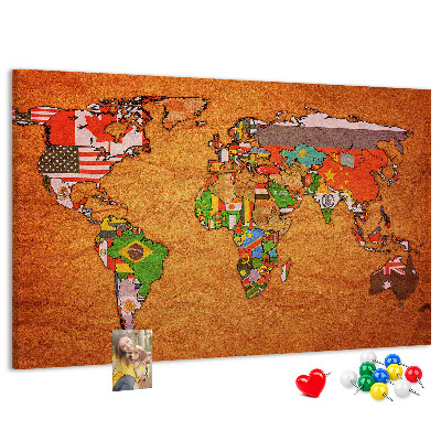 Tablero de anuncios mapa del mundo con banderas de países