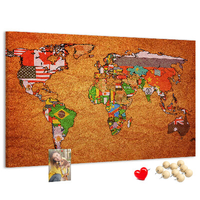 Tablero de anuncios mapa del mundo con banderas de países