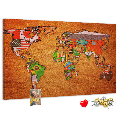 Tablero de anuncios mapa del mundo con banderas de países