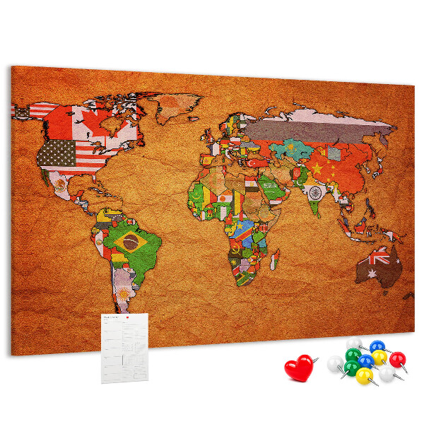 Tablero de anuncios mapa del mundo con banderas de países