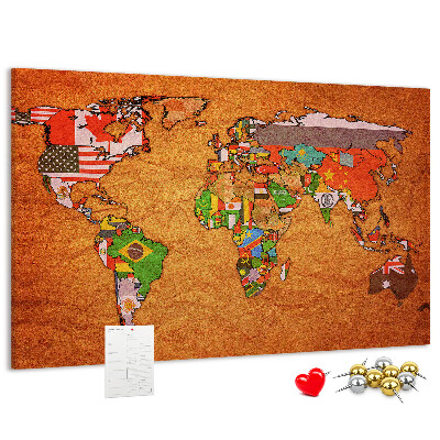 Tablero de anuncios mapa del mundo con banderas de países
