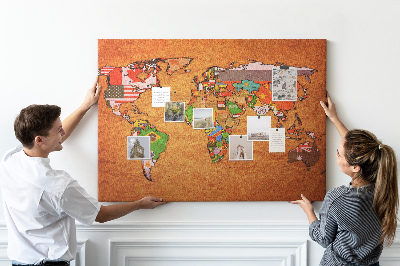 Tablero de anuncios mapa del mundo con banderas de países
