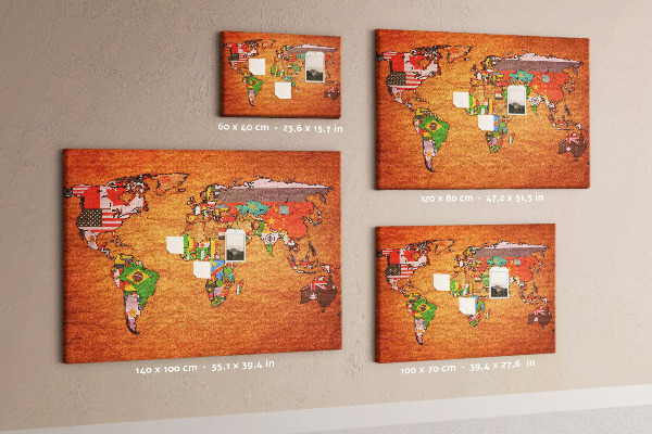 Tablero de anuncios mapa del mundo con banderas de países