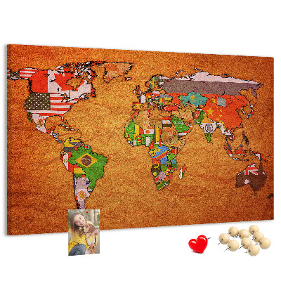 Tablero de anuncios mapa del mundo con banderas de países