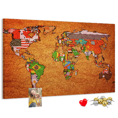 Tablero de anuncios mapa del mundo con banderas de países