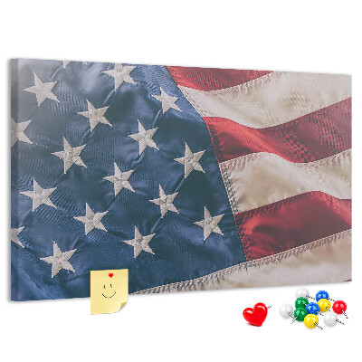 Tablero de corcho decorado Bandera estadounidense con estrellas prominentes.