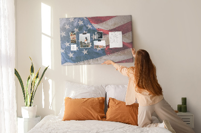 Tablero de corcho decorado Bandera estadounidense con estrellas prominentes.