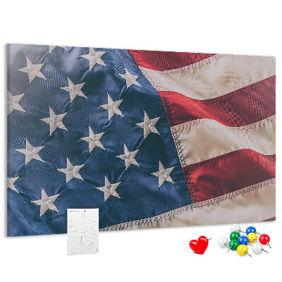 Tablero de corcho decorado Bandera estadounidense con estrellas prominentes.