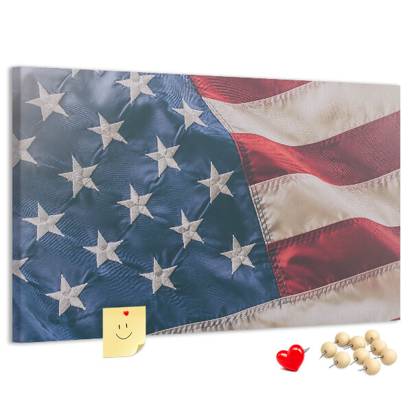 Tablero de corcho decorado Bandera estadounidense con estrellas prominentes.