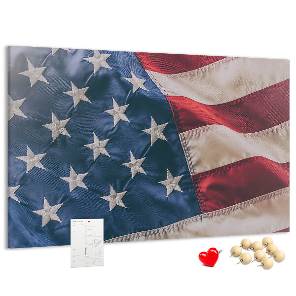 Tablero de corcho decorado Bandera estadounidense con estrellas prominentes.