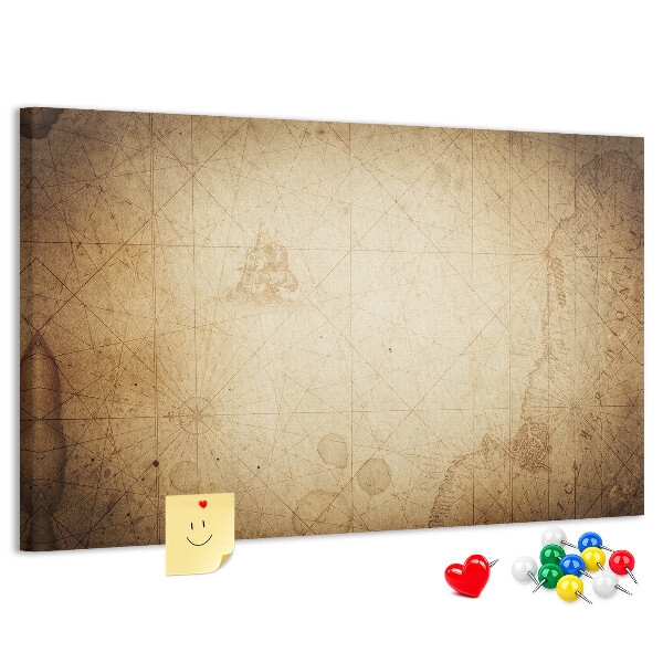 Tablero de corcho decorado diseño de mapa antiguo con puntos marcados