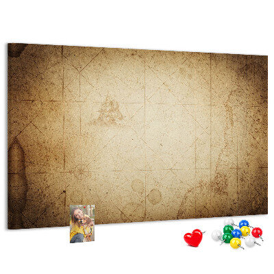 Tablero de corcho decorado diseño de mapa antiguo con puntos marcados