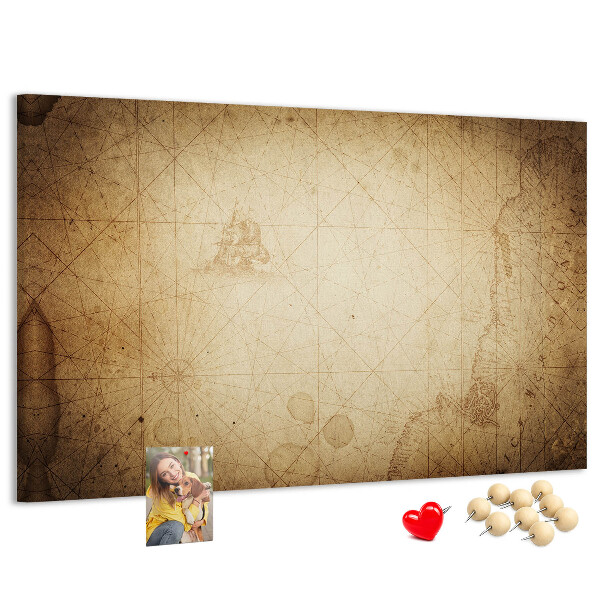 Tablero de corcho decorado diseño de mapa antiguo con puntos marcados