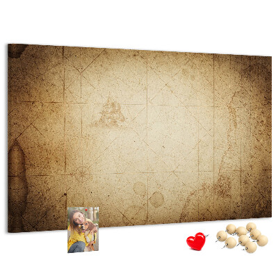 Tablero de corcho decorado diseño de mapa antiguo con puntos marcados