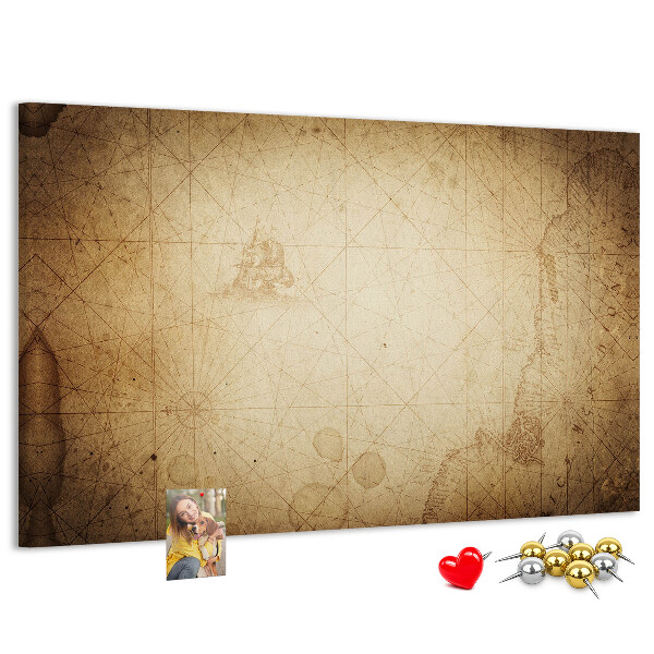 Tablero de corcho decorado diseño de mapa antiguo con puntos marcados
