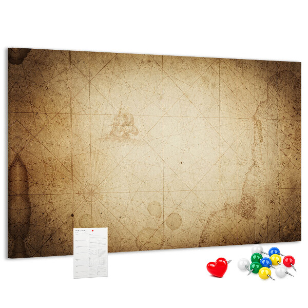 Tablero de corcho decorado diseño de mapa antiguo con puntos marcados