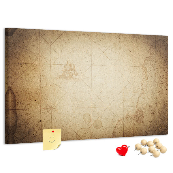 Tablero de corcho decorado diseño de mapa antiguo con puntos marcados