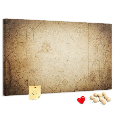 Tablero de corcho decorado diseño de mapa antiguo con puntos marcados