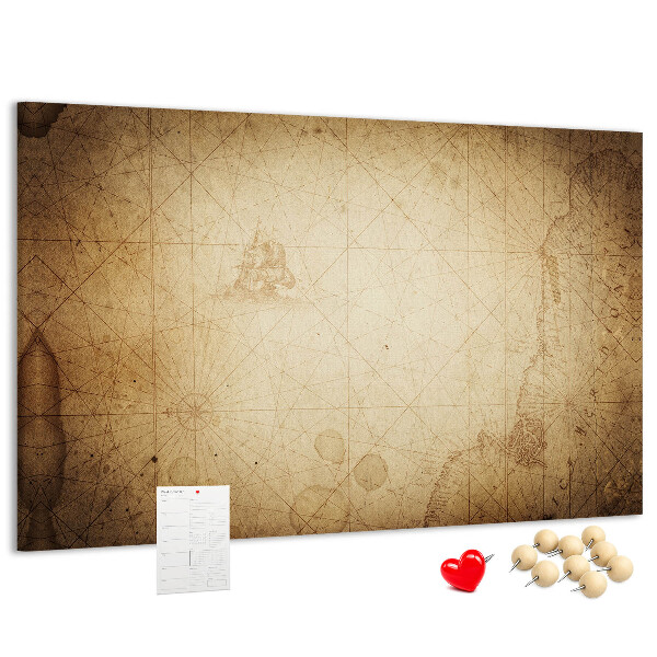 Tablero de corcho decorado diseño de mapa antiguo con puntos marcados