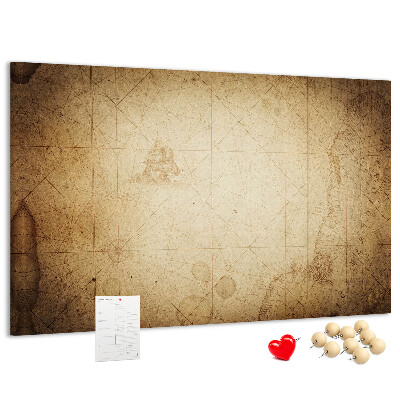 Tablero de corcho decorado diseño de mapa antiguo con puntos marcados