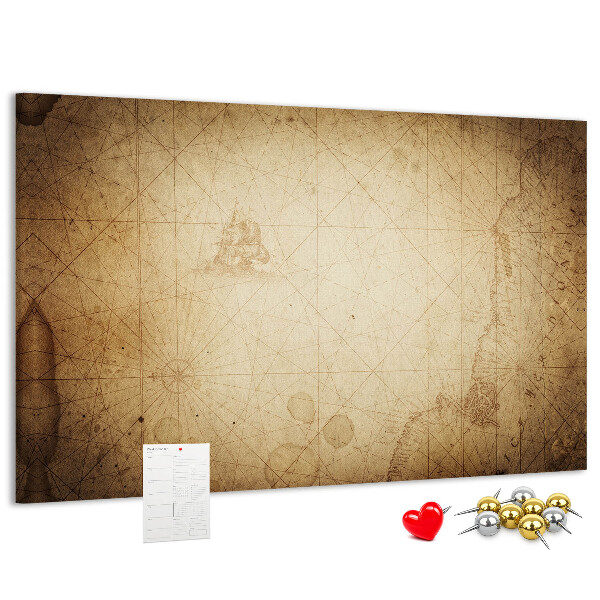 Tablero de corcho decorado diseño de mapa antiguo con puntos marcados